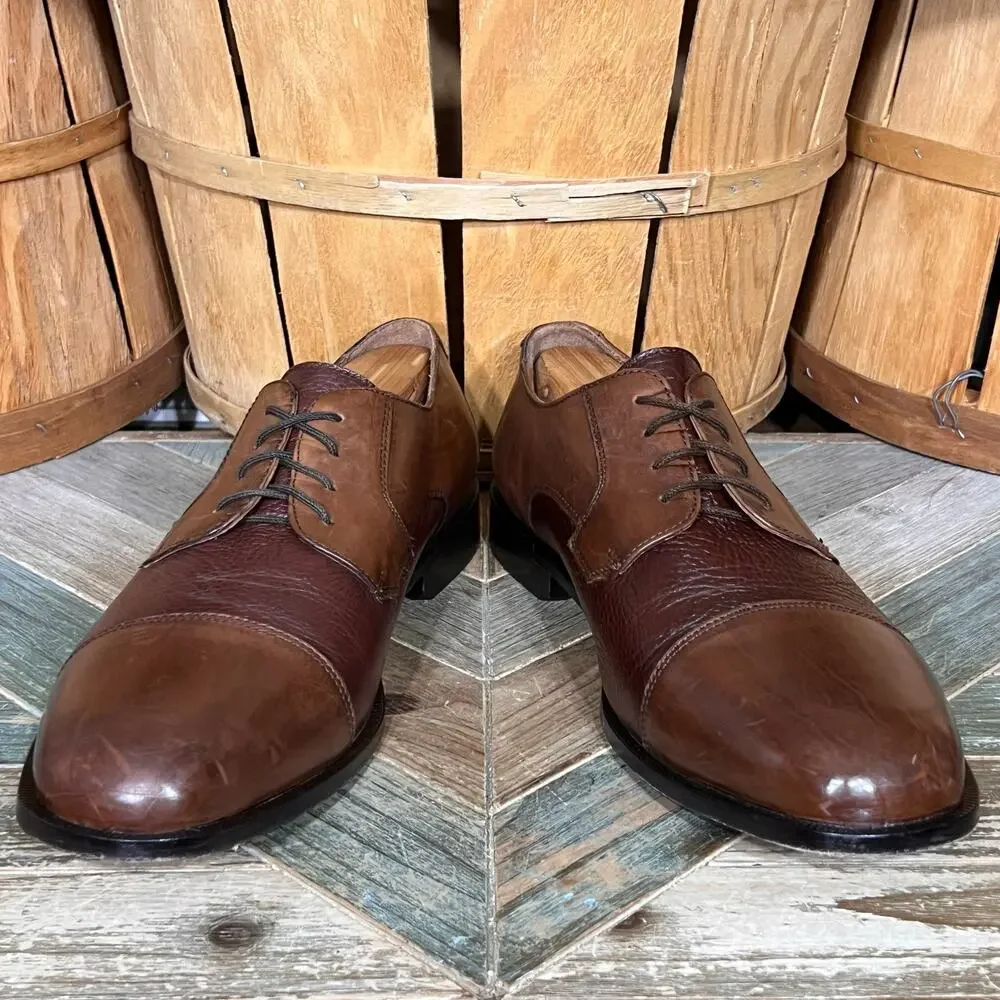 Clarks Bostonian 2-Tone Full Grain Brown Leather Saddle Oxfords Mens 15 WIDE